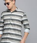 men's long sleeves horizontal stripes olive shirt