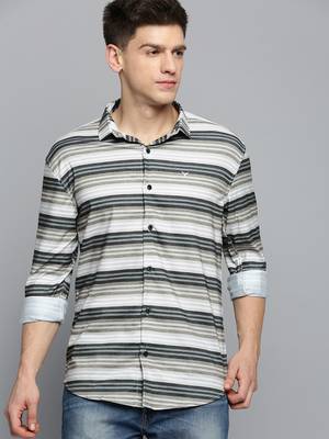 men's long sleeves horizontal stripes olive shirt 2