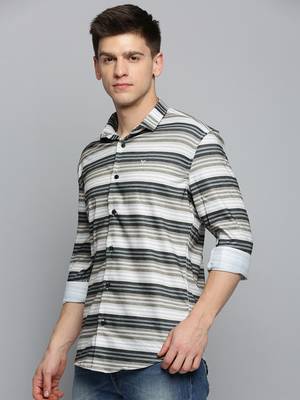 men's long sleeves horizontal stripes olive shirt 3