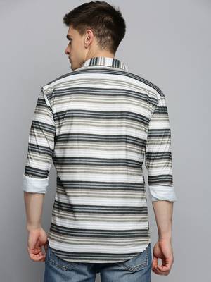 men's long sleeves horizontal stripes olive shirt 4