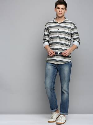 men's long sleeves horizontal stripes olive shirt 5