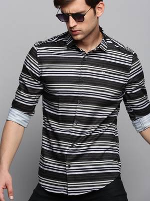 men's long sleeves horizontal stripes olive shirt 1