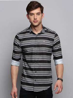 men's long sleeves horizontal stripes olive shirt 2