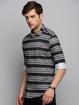 men's long sleeves horizontal stripes olive shirt 3