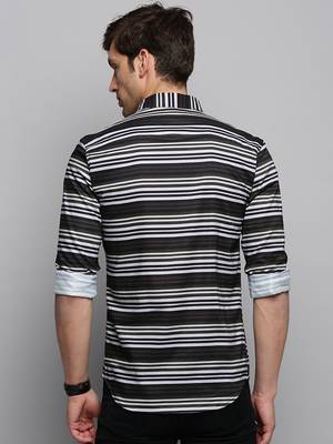 men's long sleeves horizontal stripes olive shirt 4