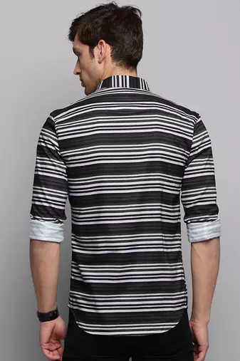 men's long sleeves horizontal stripes olive shirt