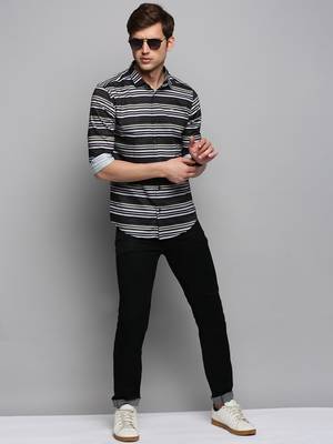 men's long sleeves horizontal stripes olive shirt 5