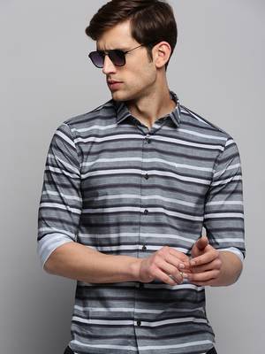 men's long sleeves horizontal stripes grey shirt 1