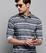 men's long sleeves horizontal stripes grey shirt