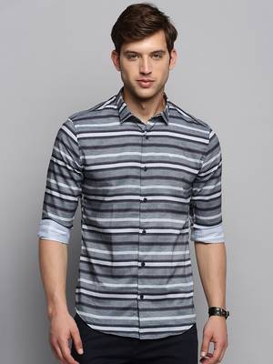 men's long sleeves horizontal stripes grey shirt 2