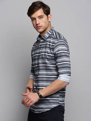 men's long sleeves horizontal stripes grey shirt 3