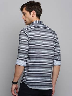 men's long sleeves horizontal stripes grey shirt 4