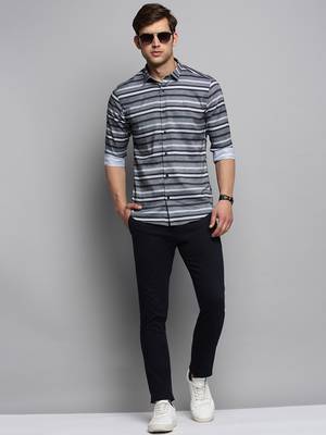 men's long sleeves horizontal stripes grey shirt 5