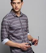 men's long sleeves horizontal stripes taupe shirt
