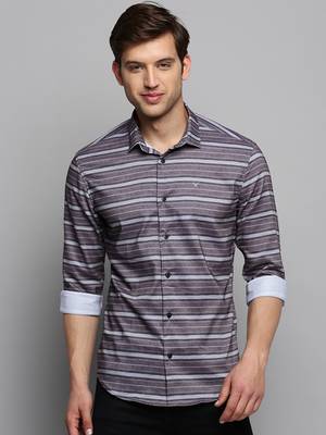 men's long sleeves horizontal stripes taupe shirt 2