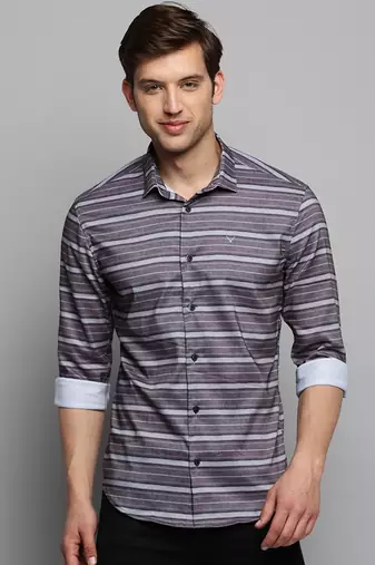 men's long sleeves horizontal stripes taupe shirt