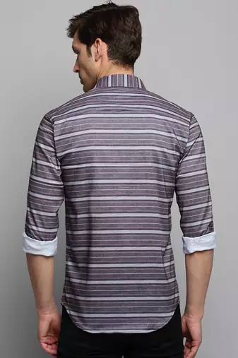 men's long sleeves horizontal stripes taupe shirt