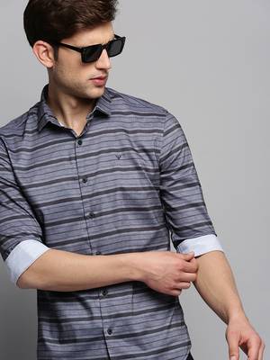 men's long sleeves horizontal stripes grey shirt 1