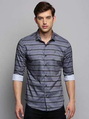 men's long sleeves horizontal stripes grey shirt 2