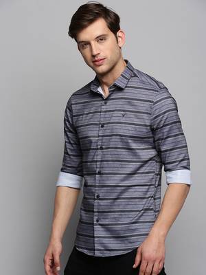 men's long sleeves horizontal stripes grey shirt 3
