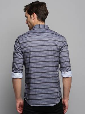 men's long sleeves horizontal stripes grey shirt 4