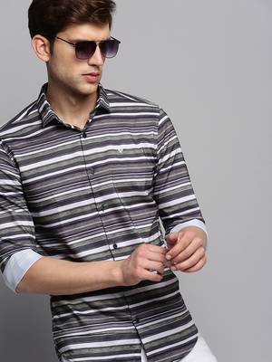 men's long sleeves horizontal stripes olive shirt 1