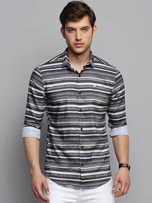 men's long sleeves horizontal stripes olive shirt 2