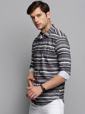 men's long sleeves horizontal stripes olive shirt 3