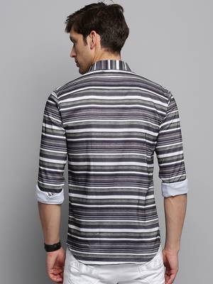 men's long sleeves horizontal stripes olive shirt 4