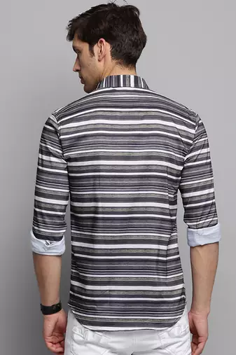 men's long sleeves horizontal stripes olive shirt