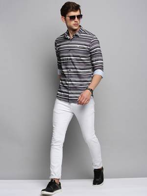 men's long sleeves horizontal stripes olive shirt 5