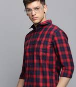 men's long sleeves tartan checks red shirt