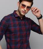 Showoff men's long sleeves tartan checks navy blue shirt
