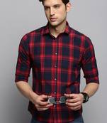 men's long sleeves tartan checks navy blue shirt