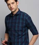 Showoff men's long sleeves tartan checks navy blue shirt
