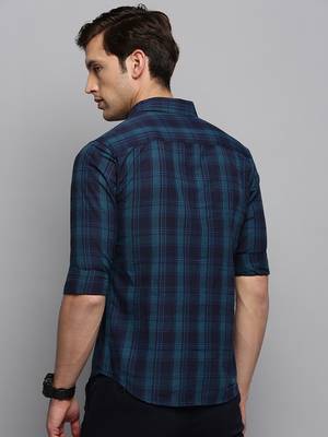 Showoff men's long sleeves tartan checks navy blue shirt 4