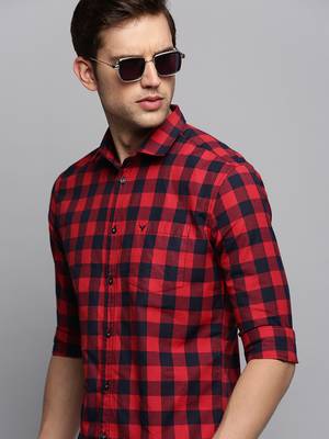 men's long sleeves other checks red shirt 1