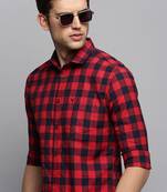 men's long sleeves other checks red shirt