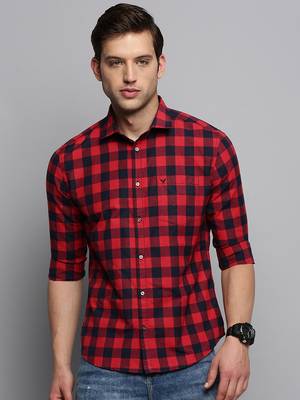 men's long sleeves other checks red shirt 2