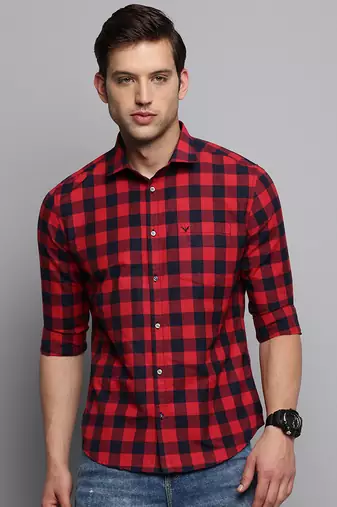 men's long sleeves other checks red shirt