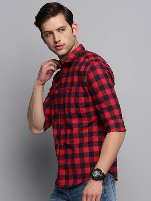 men's long sleeves other checks red shirt 3