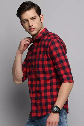 men's long sleeves other checks red shirt