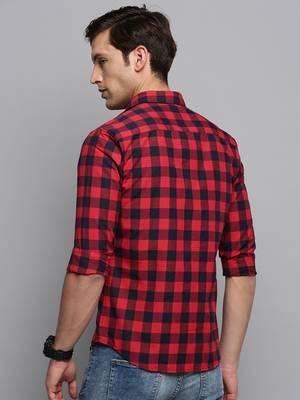 men's long sleeves other checks red shirt 4