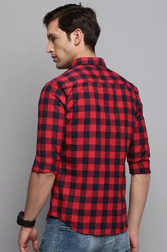 men's long sleeves other checks red shirt