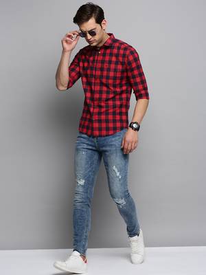 men's long sleeves other checks red shirt 5