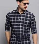 Showoff men's long sleeves tartan checks navy blue shirt