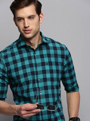 men's long sleeves other checks navy blue shirt 1