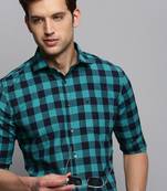 men's long sleeves other checks navy blue shirt