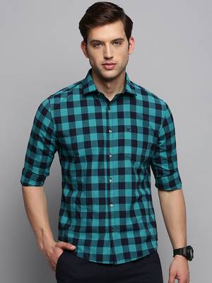 men's long sleeves other checks navy blue shirt 2