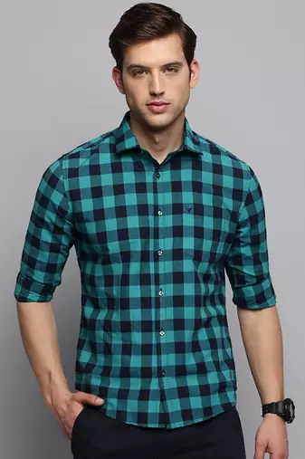 men's long sleeves other checks navy blue shirt